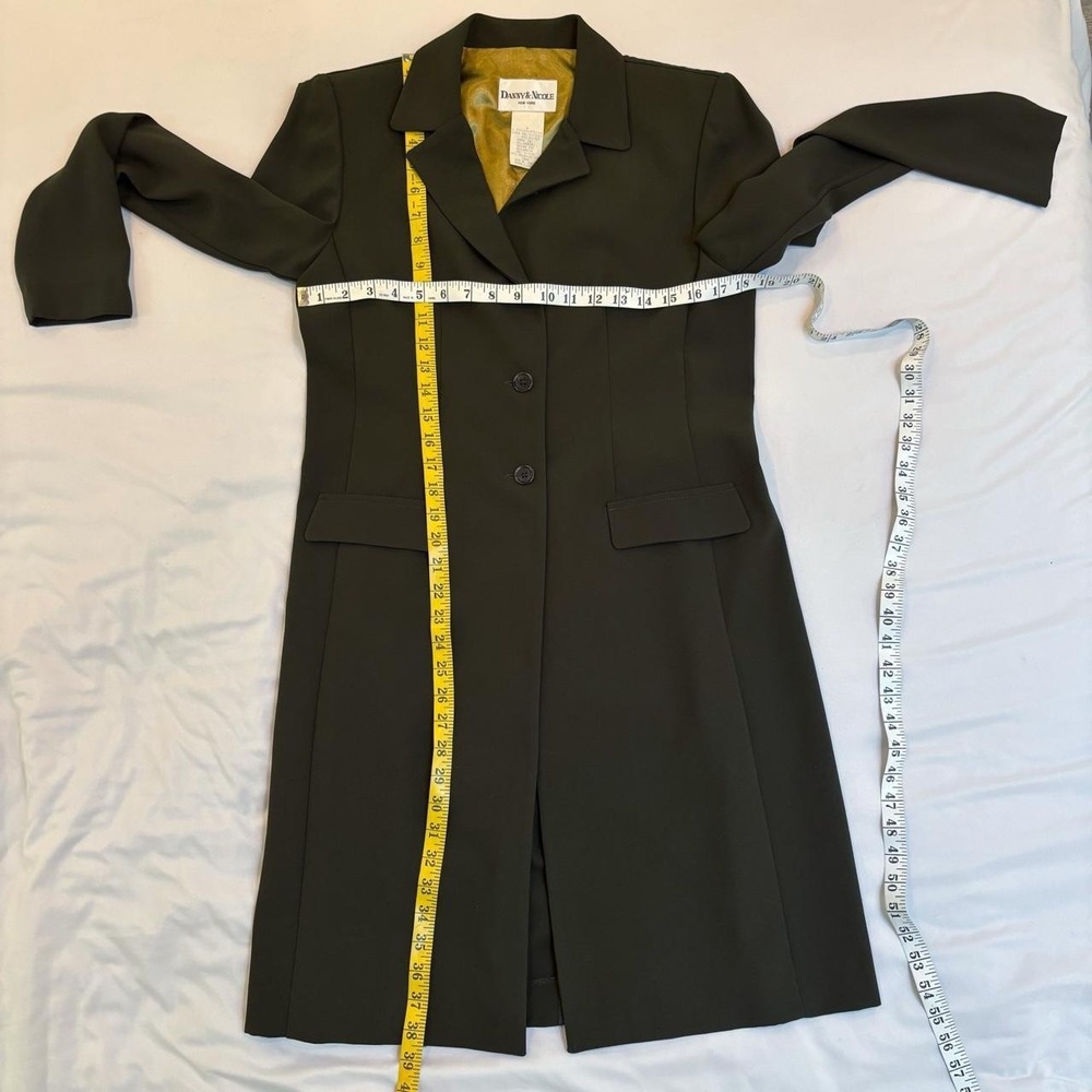 Olive Green Fitted Duster Topper Coat Jacket Vintage 90s - Picture 5 of 8